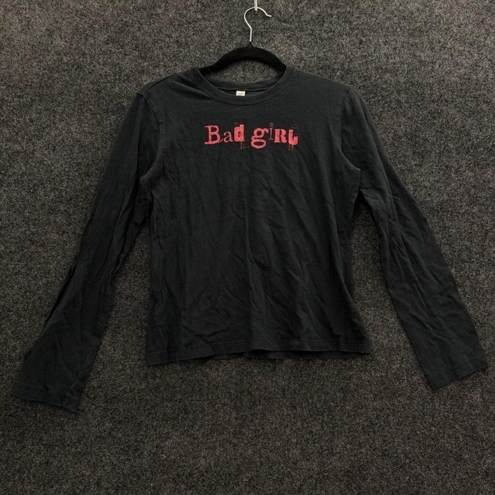 Bad Girl Black Long Sleeve Tee Size Large Y2K Graphic Top